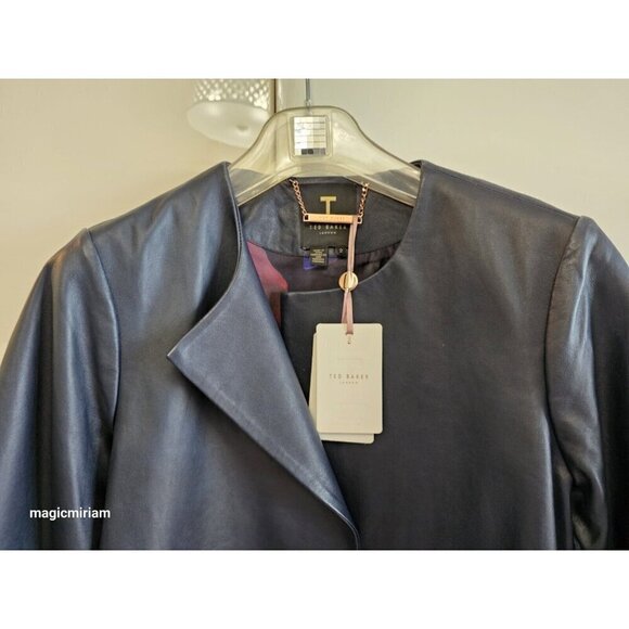 BNWT Ted Baker London Rennay Crop Sleeve Leather Jacket - Picture 8 of 16